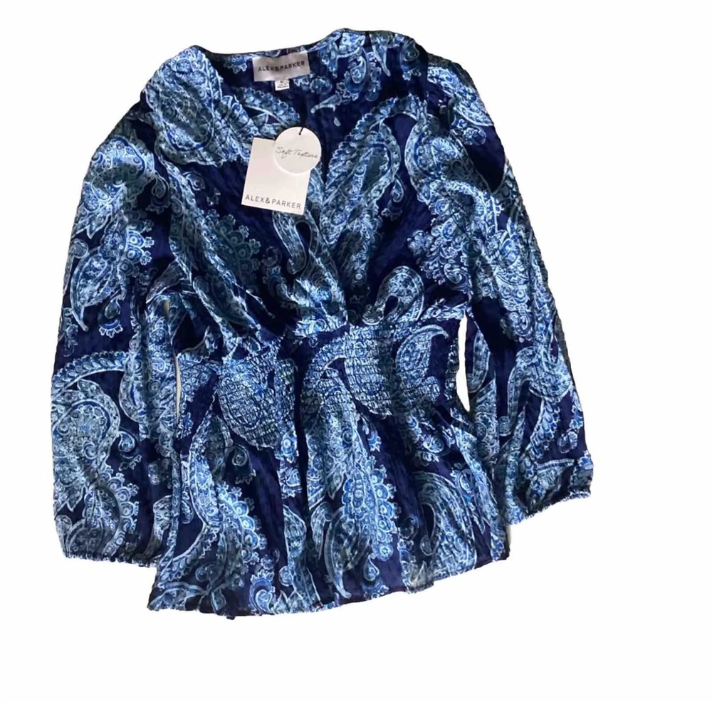 NWT Alex & Parker navy blue PA Top/Blouse Sz M